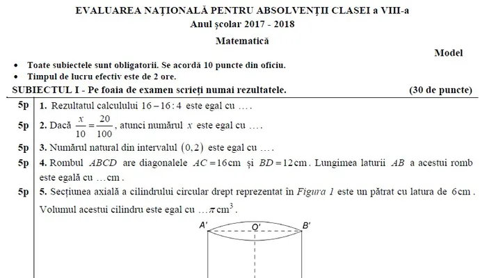 Subiecte MatematicÄƒ Evaluare NaÅ£ionalÄƒ 2018 Potrivit Edu Ro