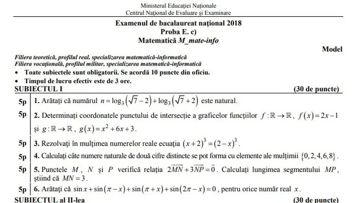 Subiecte MatematicÄƒ Bacalaureat 2018 EmoÅ£ii Pentru Elevii De Clasa A Xii A Subiecte Bac 2018 Si Bareme Corectare