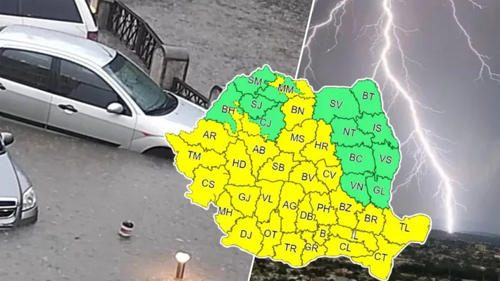 ANM anunţă Cod galben de furtuni – vor fi averse, descărcări electrice, rafale de vânt şi grindină, inclusiv în Bucureşti