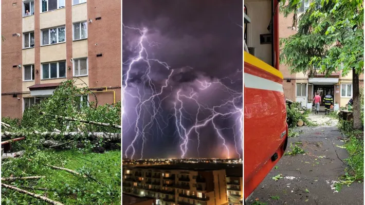 Furtunile de cod roșu au făcut ravagii în România! Vijeliile au luat pe sus acoperișurile caselor, copaci căzuți, străzile s-au transformat în râuri