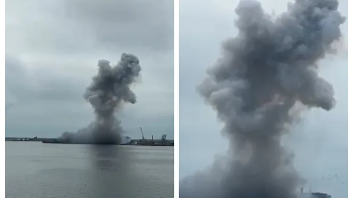 Momentul în care drona a explodat în Portul Constanţa, surprins de camere VIDEO