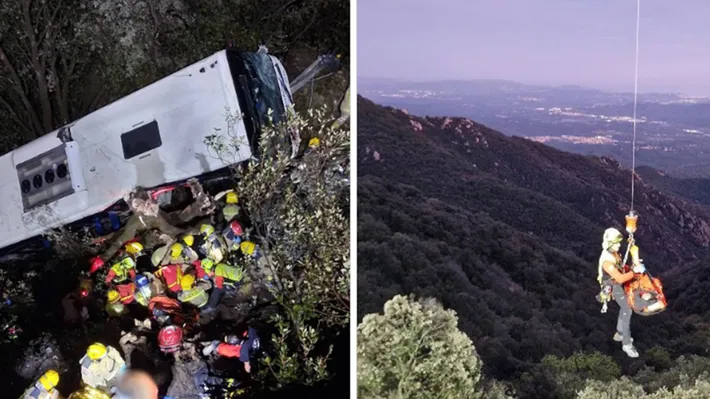 Autocar cu peste 100 de pasageri a căzut 20 de metri într-o prăpastie. Multe victime, zeci de ambulanțe și echipaje de pompieri au intervenit de urgență FOTO