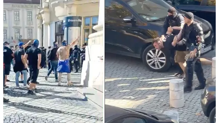 Huliganii au făcut prăpăd în centru Sibiului. Potop de amenzi, se analizează camerele de supraveghere VIDEO