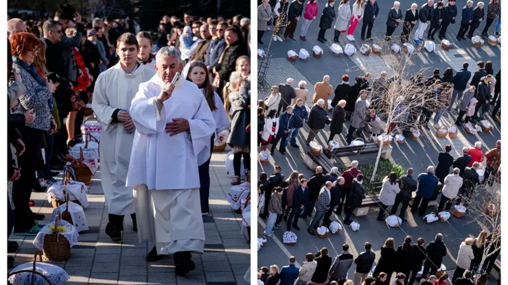 Mii de credincioși au participat la sfințirea bucatelor de Paște, la Miercurea Ciuc. S-a cântat imnul Ungariei și pe cel secuiesc