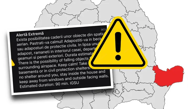 Un nou mesaj RO-Alert în Tulcea. Populația este îndemnată să se adăpostească: există posibilitatea căderii unor obiecte din spațiul aerian