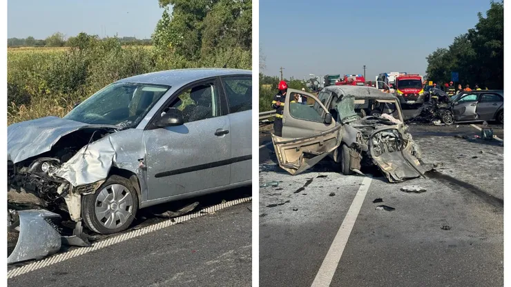 Accident cu trei mașini în Timiș. Un bărbat a murit pe loc