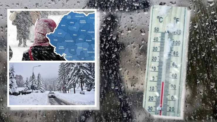 Alertă de la ANM! Cod GALBEN și PORTOCALIU. Ploi puternice și ninsori în mai multe zone, până luni dimineață