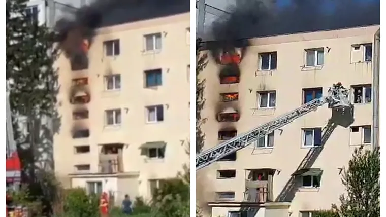 Incendiu puternic într-un bloc din Braşov. Oameni scoşi din apartamente pe geam de pompieri. Explozie într-un bloc şi la Vâlcea VIDEO