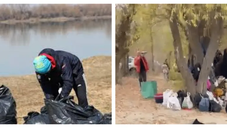 Lecție de la ucraineni! Copiii ucraineni refugiați la Brăila au făcut curățenie pe malul Dunării