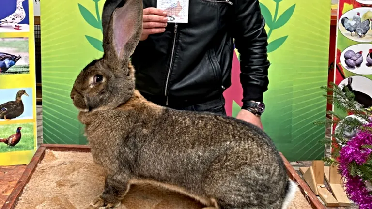 Faceți cunoștință cu iepurii uriași din Lugoj! Un urecheat gigant are peste 10 kilograme și se poate vinde chiar și cu 500 de euro