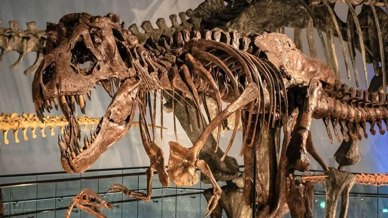 Scheletul de T-Rex care urmează să fie scos la licitație este expus la Zurich. Valoarea acestuia este una uriașă