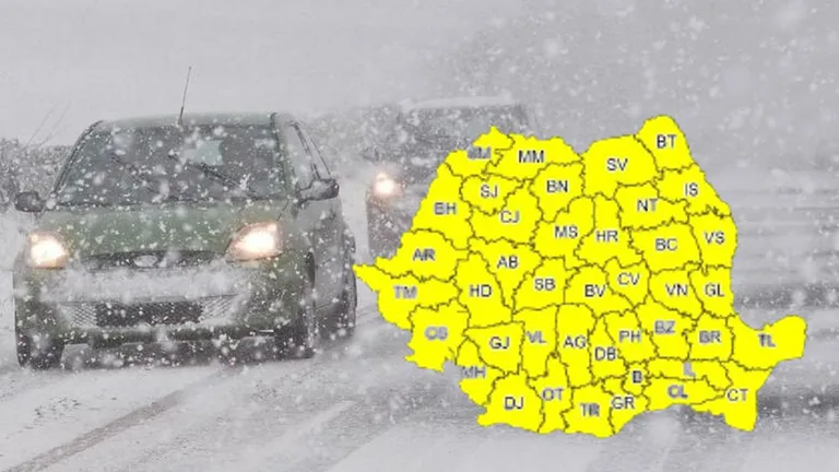 Se întorc ninsorile în România! Administrația Națională de Meteorologie a emis cod galben de vânt puternic, ninsori și ploi în toată țara
