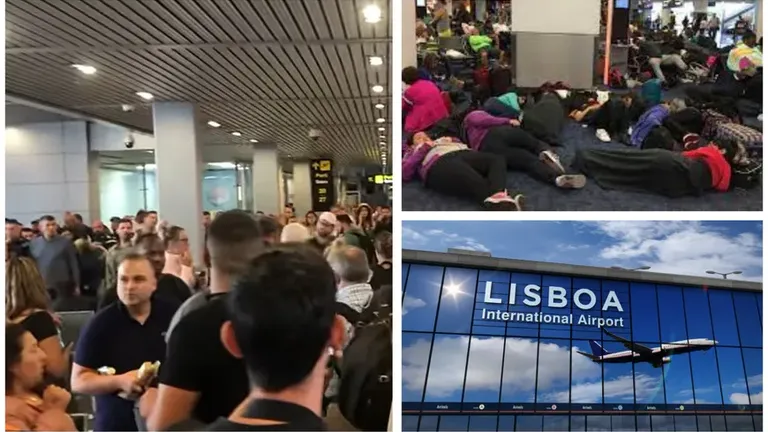 Bătaie de joc pentru 200 de români, rămași blocați în aeroportul din Lisabona. Zborul WizzAir a fost anulat, oamenii au dormit pe jos și au ajuns la capătul puterilor