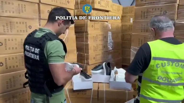 VIDEO Încălțăminte falsă în valoare de 4,6 milioane de euro, reținută de polițiști în Portul Constanța. Marfa urma să ajungă la firmă din București