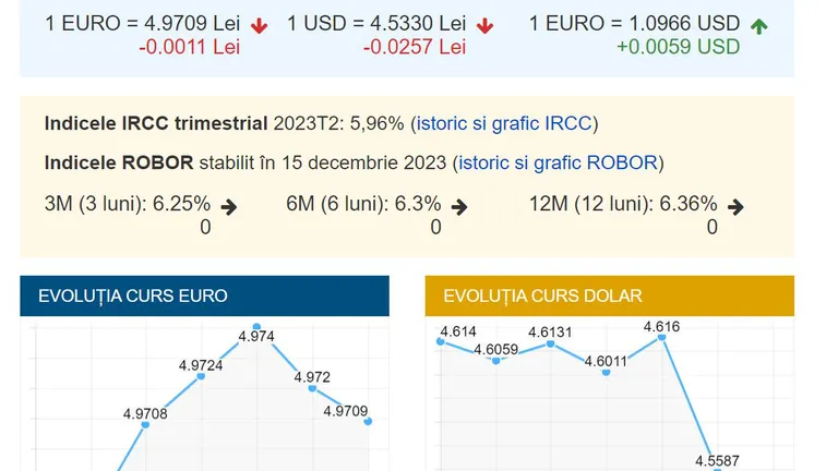 Curs valutar 15 decembrie. BNR anunță ce se întâmplă azi cu lira, euro, dolarul, francul și gramul de aur