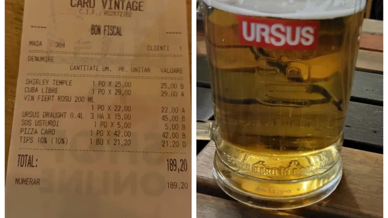 Notă de plată cu probleme în centru Clujului. Chelnerul şi-a trecut bacşiş pe notă fără să întrebe clientul şi a calculat şi greşit valoarea: Ce nesimţită e HoReCa