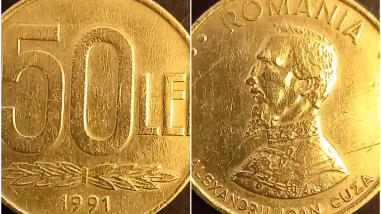 Moneda românească de 50 de lei apărută după Revoluție se vinde pe o sumă uriașă