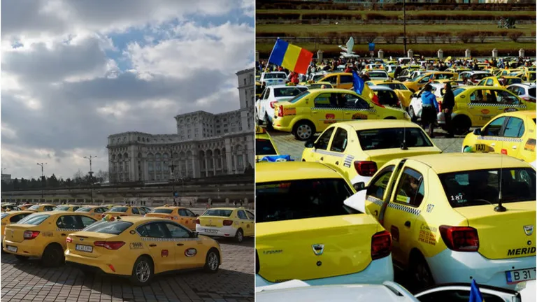 Protestul taximetriștilor continuă în Piața Constituției. 1.800 de maşini vor staţiona în zonă