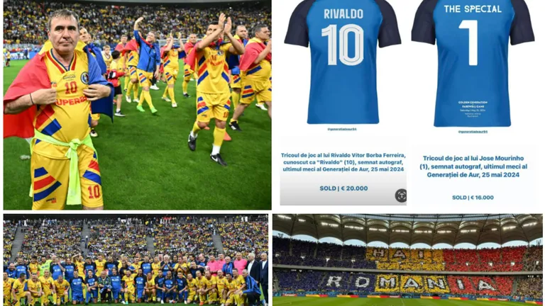 Tricourile purtate de Generația de Aur vor fi licitate online pe 31 mai. Un tricou purtat de Hagi, Mourinho, Gică Popescu, Rivaldo sau Răducioiu costă cât o garsonieră într-un oraș mic