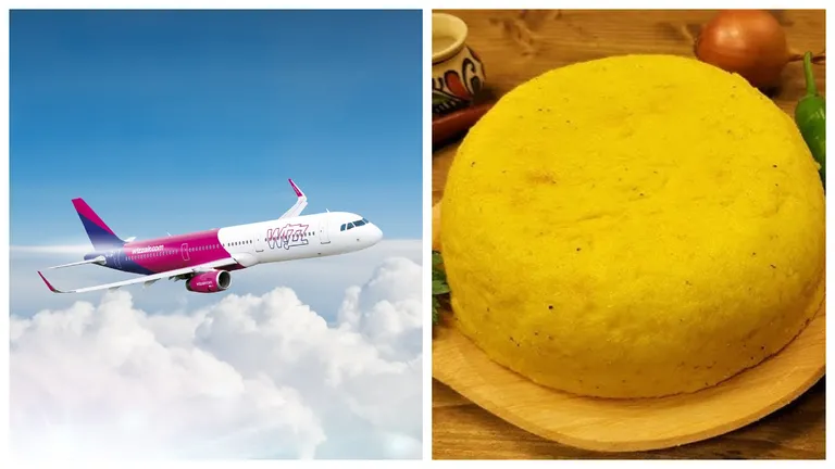 Compania aeriană Wizz Air vinde mămăligă cu brânză în timpul zborurilor. Cât costă și cum arată alimentul vândut de compania aeriană