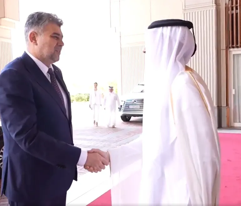Marcel Ciolacu, primit de premierul din Qatar, Șeicul Mohammed bin Abdulrahman bin Jassim Al Thani – VIDEO