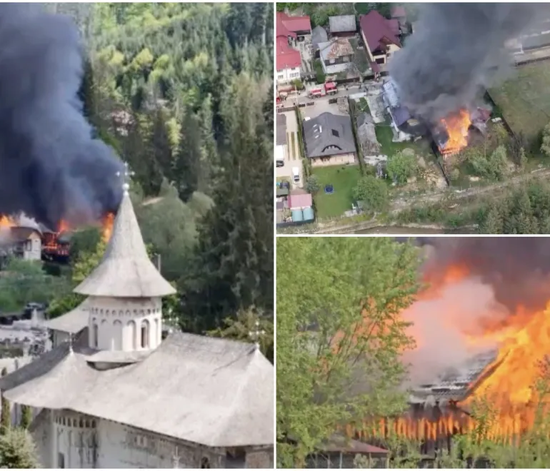 Incendiu puternic lângă Mănăstirea Voroneţ. Din cauza vântului puternic, există riscul de extindere