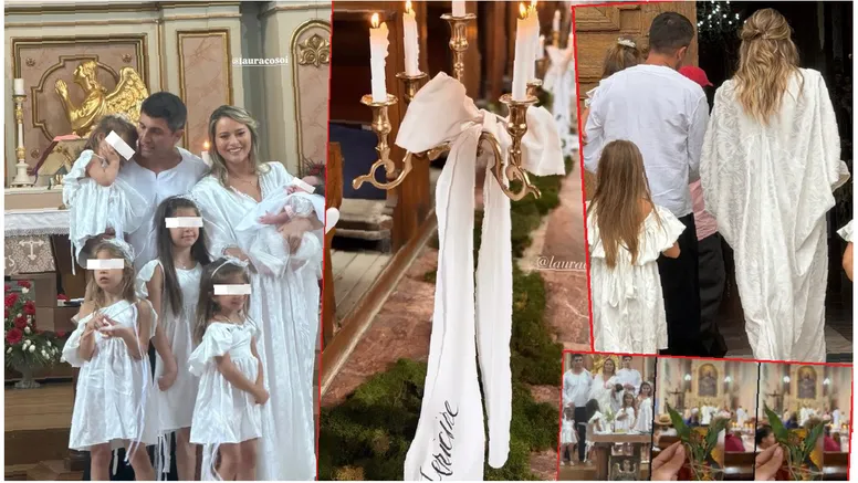 Laura Cosoi și-a botezat cea de-a cincea fetiță. Imagini emoționante de la marele eveniment, toată familia s-a îmbrăcat în alb FOTO
