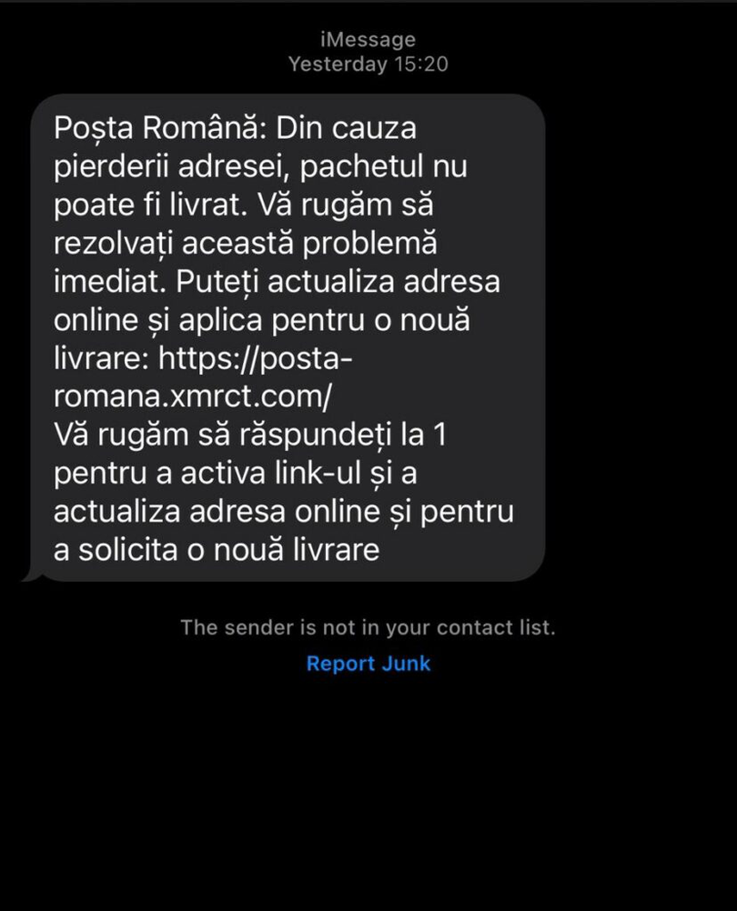 mesaj fraudulos Poșta Română