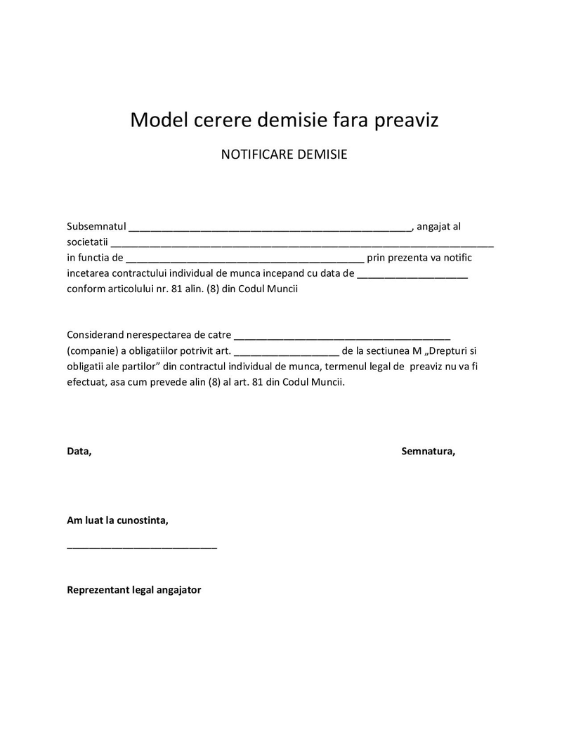 Preaviz 2022. Model de cerere de demisie. Ce drepturi și obligații au angajații, dar și șefii