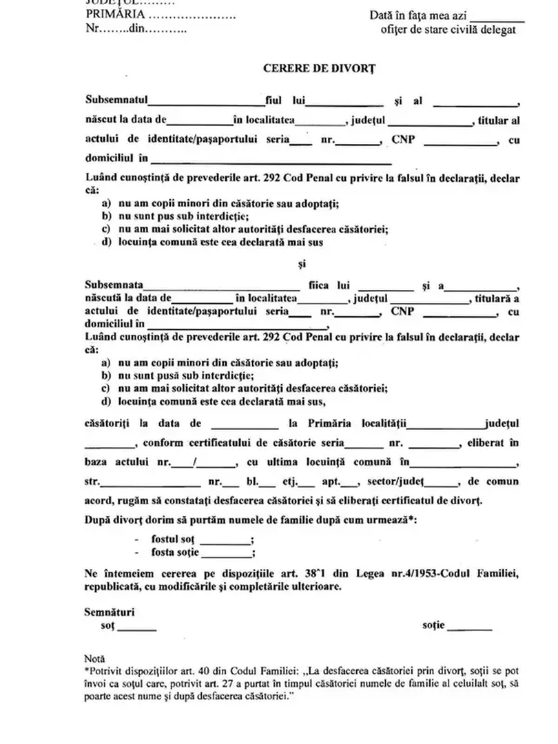 Cerere divorţ