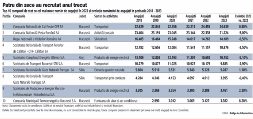 Topul celor mai mari angajatori de la stat