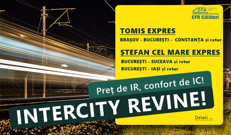 După opt ani, revin trenurile Intercity în România. Cât vor costa biletele și în ce zone vor circula