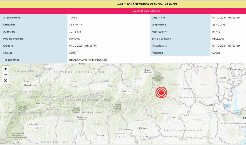 Informații despre cutremur