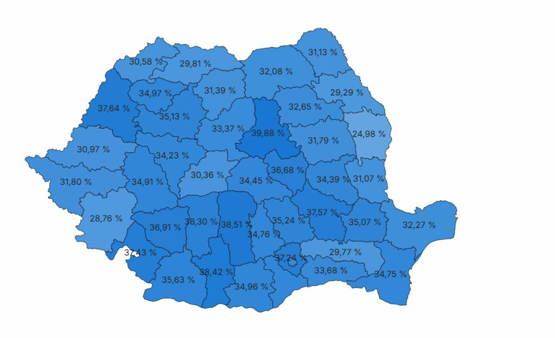 Procente pe județe la alegerile parlamentareFoto: RoAep