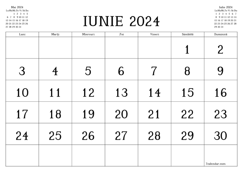 calendar 5 iunie 2024