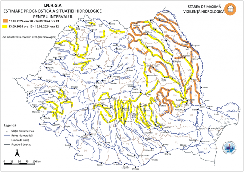 Hidrologii anunţă risc de viituri pe 12 râuri