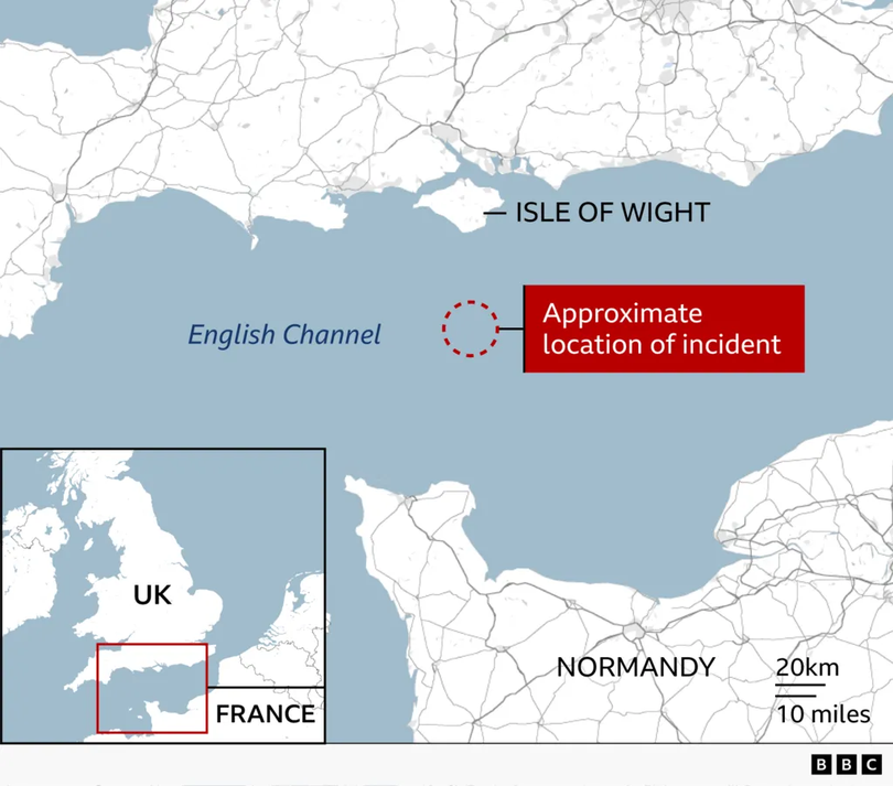 Incidentul s-a produs în apele internaționale, la circa 20 de mile nautice sud de Insula Wight.