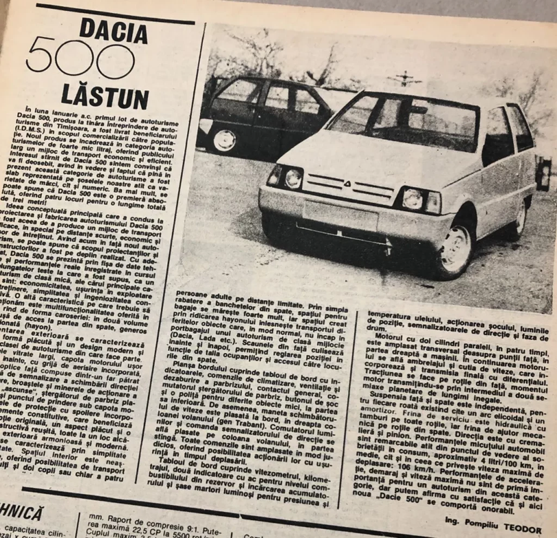 Apariția în ziar a primului articol despre Dacia Lăstun