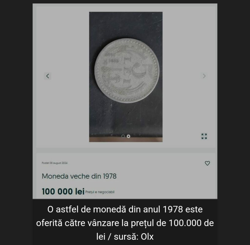 moneda de 5 lei scoasă la vânzare