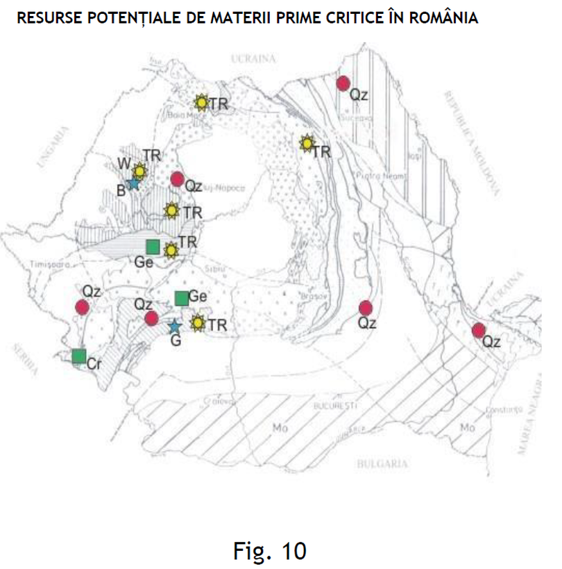 Harta resurselor potențiale de materii prime critice din România 