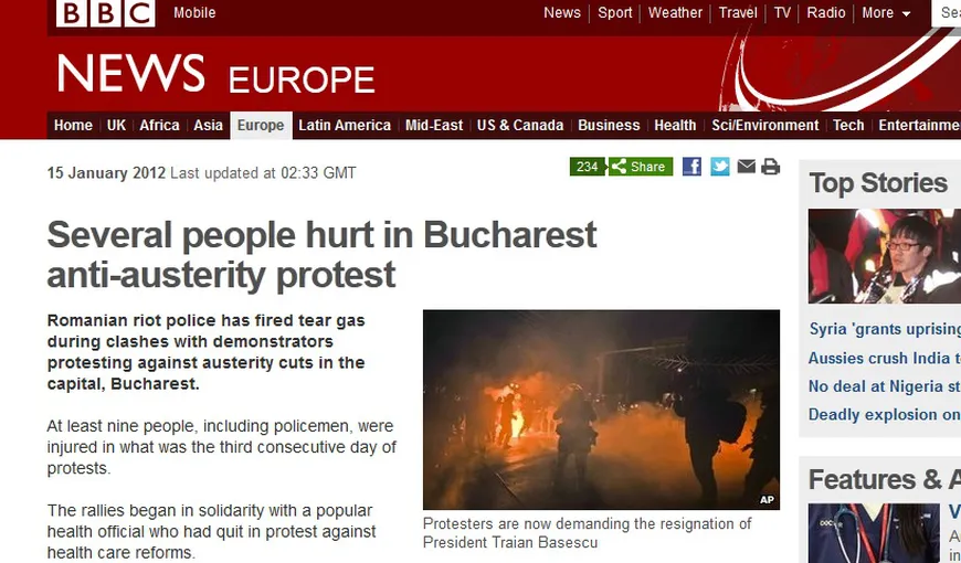Manifestaţiile şi violenţele din Bucureşti în presa internaţională VIDEO