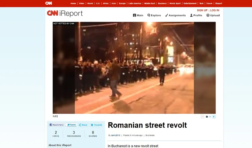 Protestul din Piaţa Universităţii a ajuns pe CNN