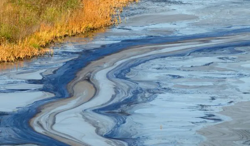 Acţiunile de curăţare a petrolului deversat în râul Cotmeana, urgentate din cauza vremii