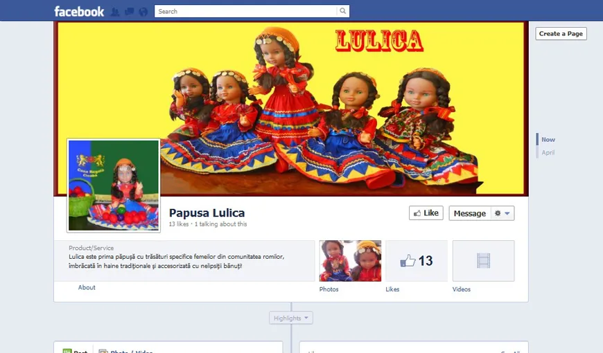 Păpuşa romă Lulica are pagină de Facebook