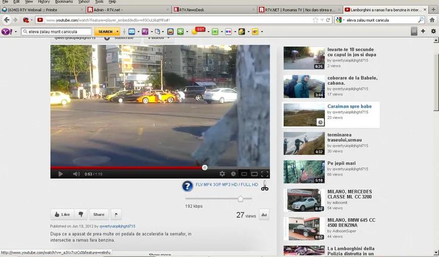 PANA prostului în Bucureşti, cu un LAMBORGHINI Gallardo. A rămas fără benzină, în intersecţie VIDEO