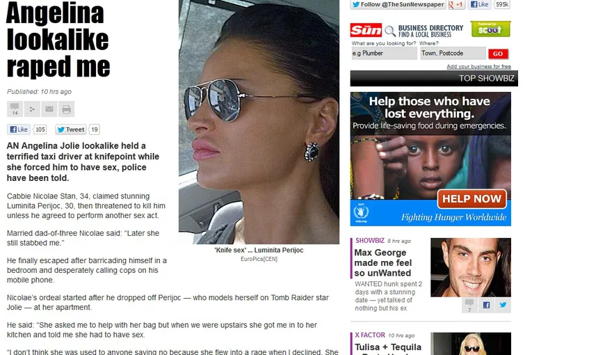 Violatoarea din Tulcea, pe prima pagină în The Sun. „Angelina” are sute de susţinători pe Facebook