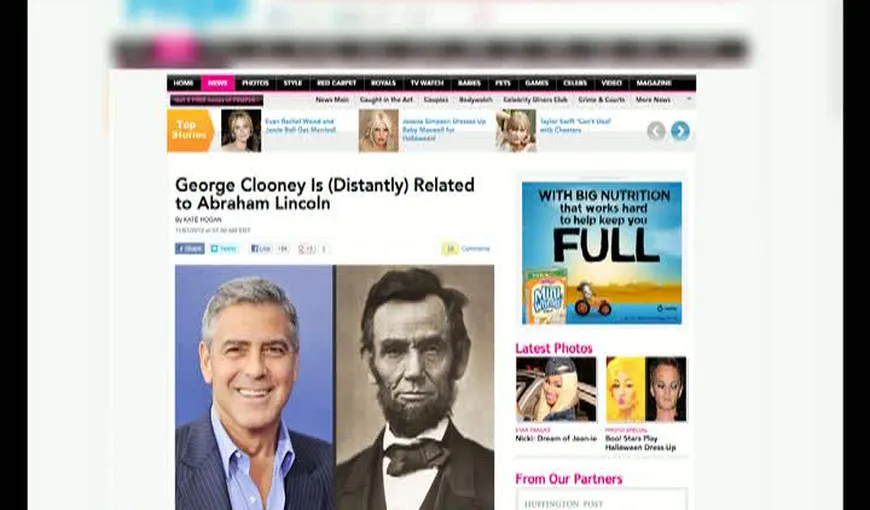 George Clooney este rudă cu fostul preşedinte american Abraham Lincoln VIDEO
