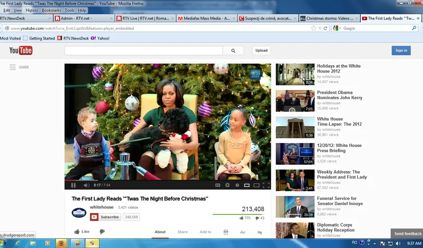 Crăciunul Primei Doamne: Michelle Obama cu câinele în poală, la poveşti cu copiii din spitale