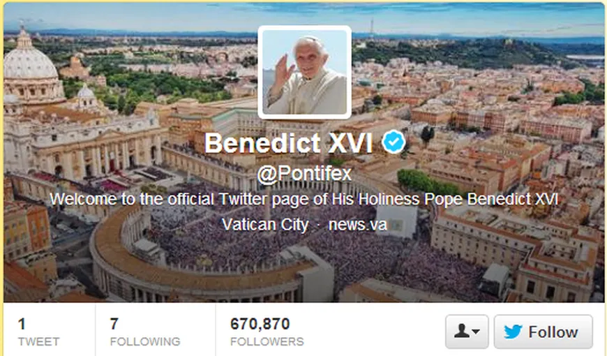 Primul mesaj al papei pe Twitter