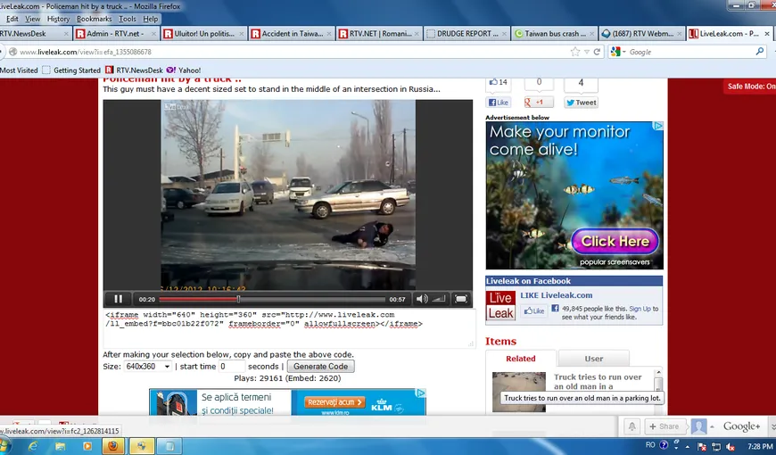 Incredibil! Un poliţist rus e lovit de un camion care pleacă apoi de la locul accidentului VIDEO